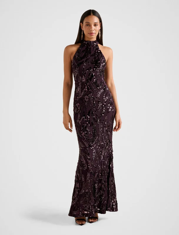 فورايفر نيو JASSINTA Halterneck Sequined Maxi Party Dress